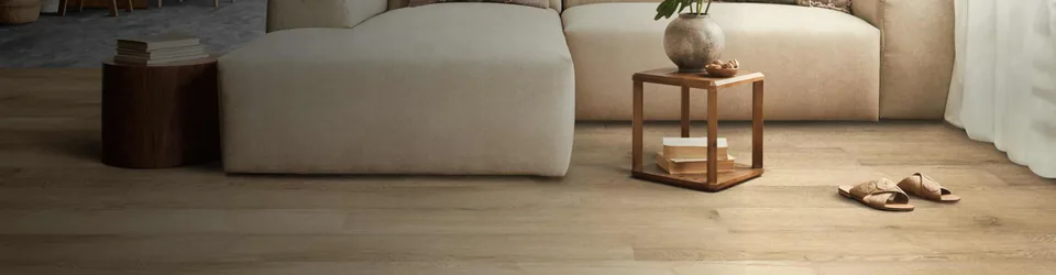 Light wood-look vinyl flooring in a relaxed living room
